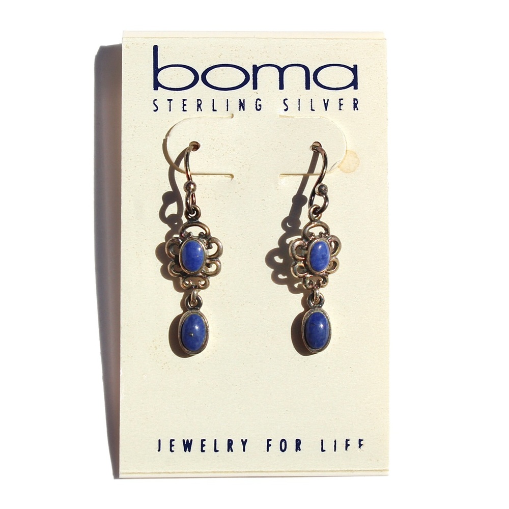 Boma Lapis Lazuli Sterling Silver Dangle Earrings with Original Card